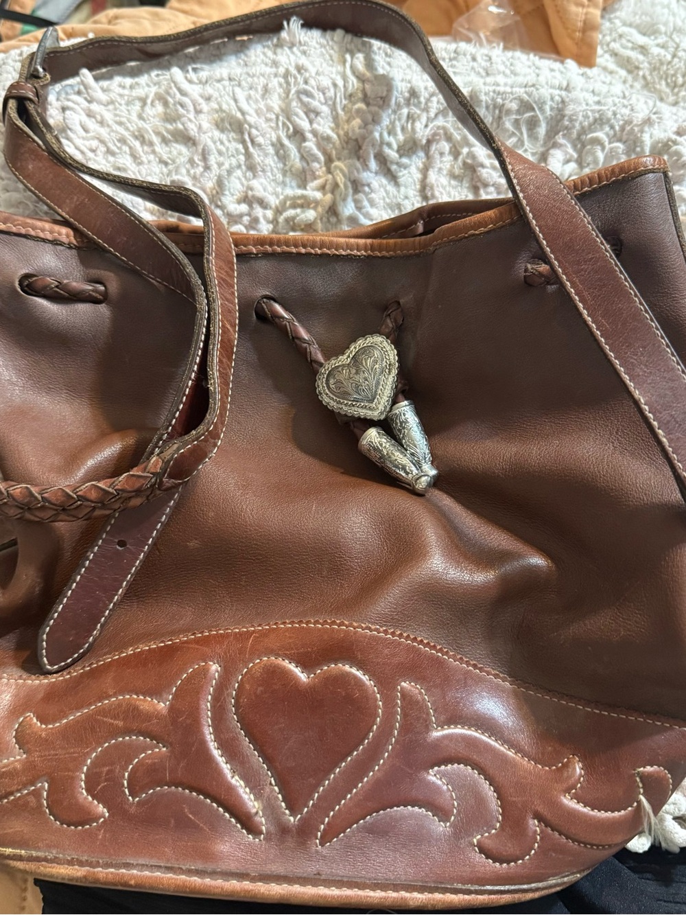 Brighton Brown Leather Shoulder Tote with Heart Charm